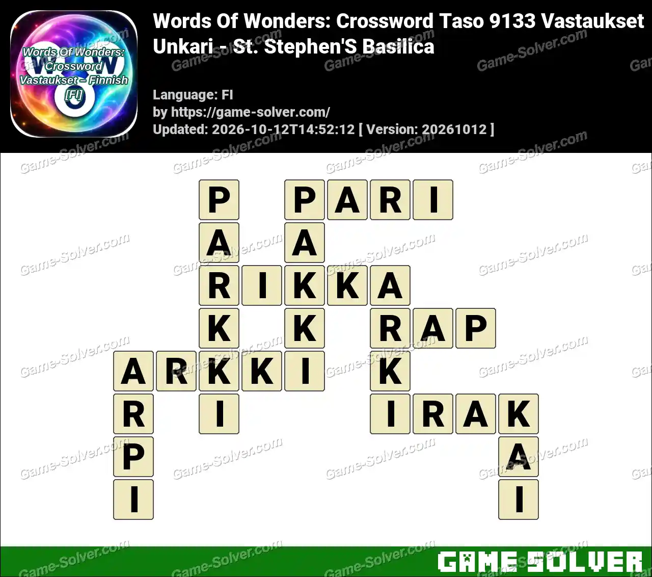 Words Of Wonders: Crossword Taso 9133 Vastaukset – Unkari – St. Stephen’S Basilica